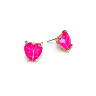StarryNYC - Glass Crystal Heart 4 Prong Post Stud Earrings: NEON-FUCHSIA