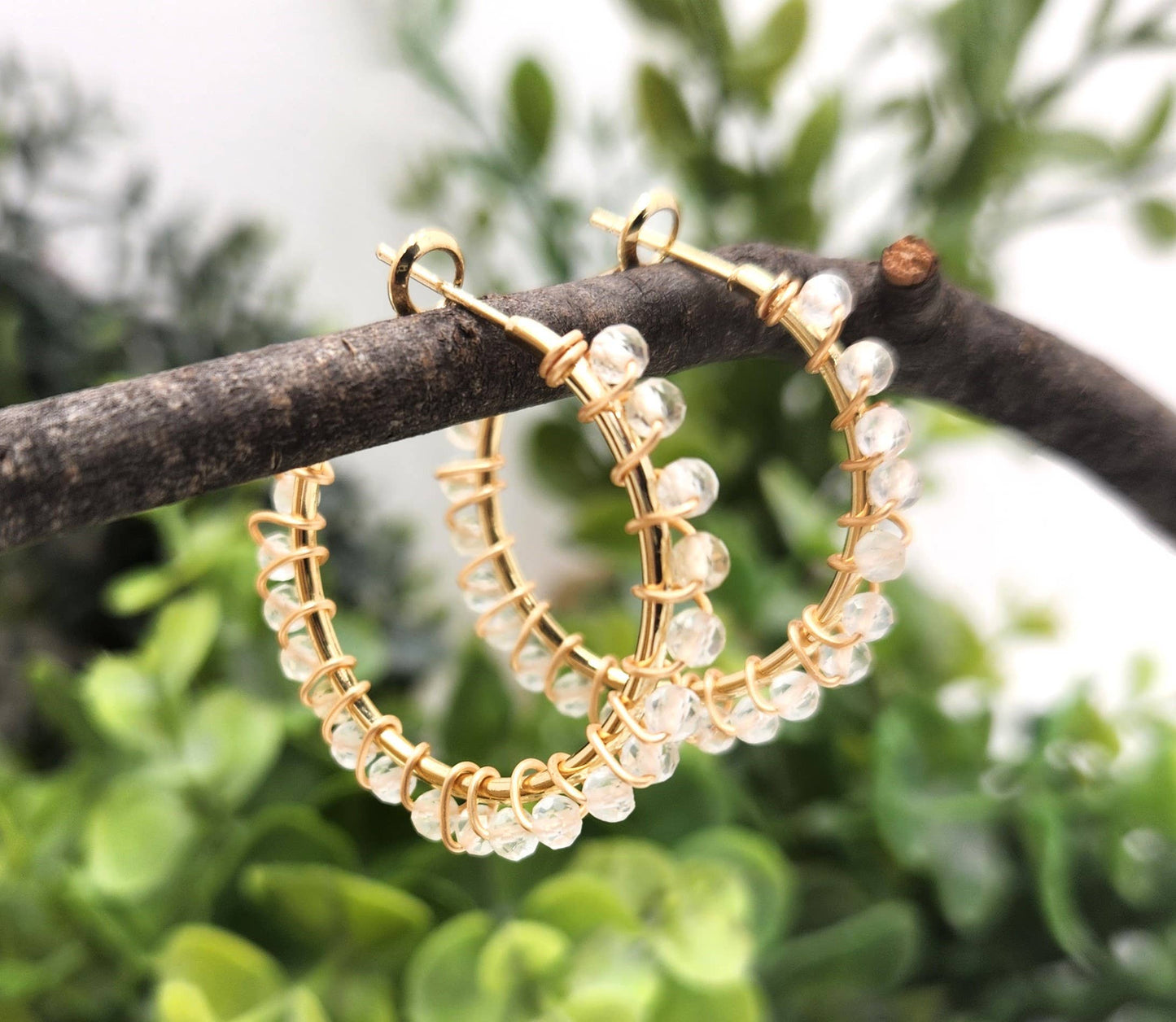 Citrine Faceted 3mm Hoop Earrings-18Kt Gold Overlay  : WHITE GOLD