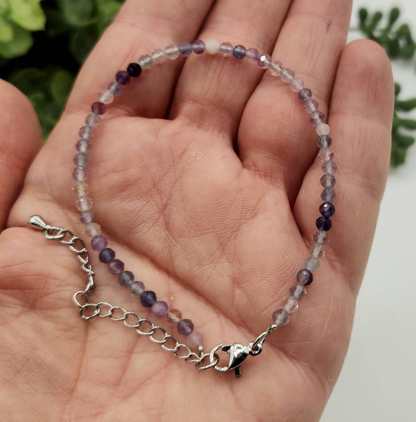 Rainbow Fluorite Bracelet Faceted 3MM w/Silver Color Clasp