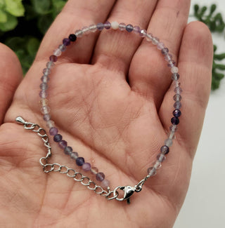 Rainbow Fluorite Bracelet Faceted 3MM w/Silver Color Clasp