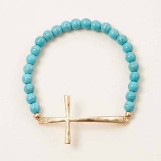 Frem - Metal Cross Pendant Natural Stone Bracelet: NAT / One / WB1001