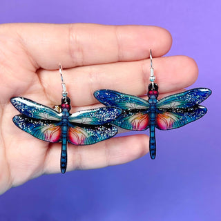 Dragonfly Glitter Dangle Earrings, Insects & Bugs