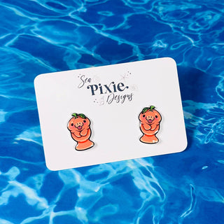 Orange Fruit Manatee Stud Earrings, Coastal Florida