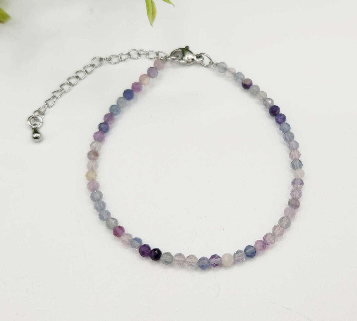 Rainbow Fluorite Bracelet Faceted 3MM w/Silver Color Clasp