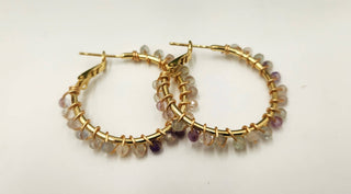 Rainbow Fluorite Faceted 3mm Hoop Earrings-18Kt Gold Overlay: YELLOW GOLD