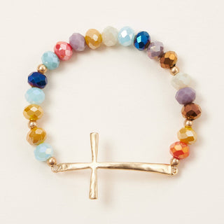 Frem - Glass Beaded Bracelet with Cross Charm: GRY-WS / ONE