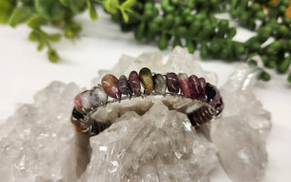 Watermelon Tourmaline Bangle/Cuff Wire Wrapped-18kt Overlay: YELLOW GOLD