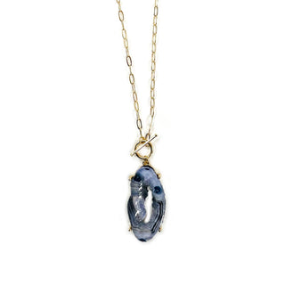 StarryNYC - Resin Agate Teardrop Pendant Toggle Chain Necklace : Black Lace