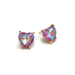 StarryNYC - Glass Crystal Heart 4 Prong Post Stud Earrings: RED