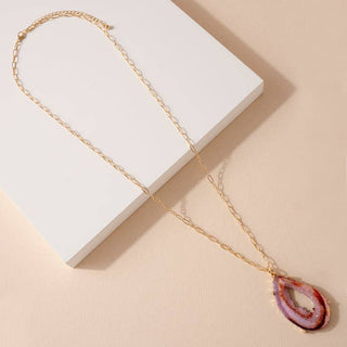 StarryNYC - Resin Teardrop Agate Natural Look Pendant Chain Necklace: Purple