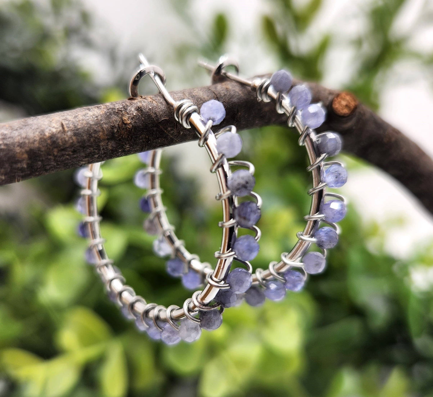 Tanzanite Faceted 3mm Hoop Earrings-18Kt  Gold Overlay: WHITE GOLD