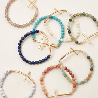 Frem - Metal Cross Pendant Natural Stone Bracelet: HOW / One / WB1001