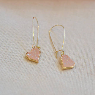 StarryNYC - Uneven Heart Resin Druzy Kidney Wire Dangle Earrings: RED-AB