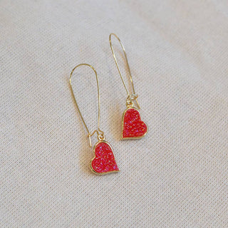 StarryNYC - Uneven Heart Resin Druzy Kidney Wire Dangle Earrings: Neon Coral
