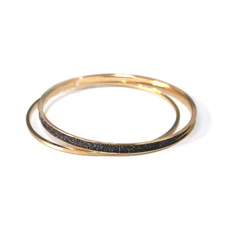 StarryNYC - 2 Pcs Metal Bangle Plain Flat & Glitter Bangle Set Bracelet: Silver/Hematite