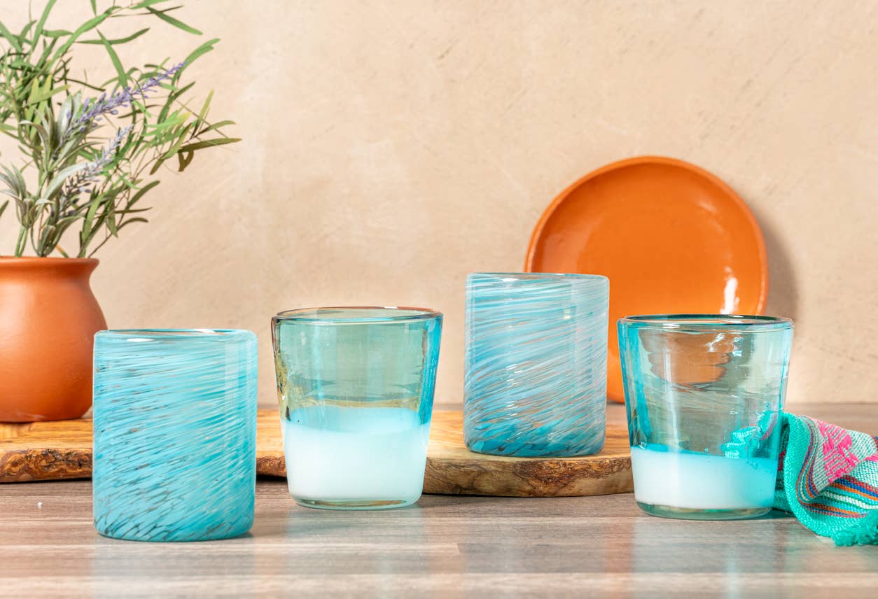 Mexican Handblown Glasses - Aqua
