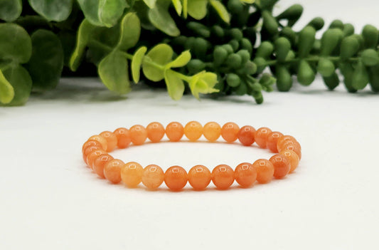 Orange Calcite 6mm Stretchable Gemstone Bracelet-7.5"L