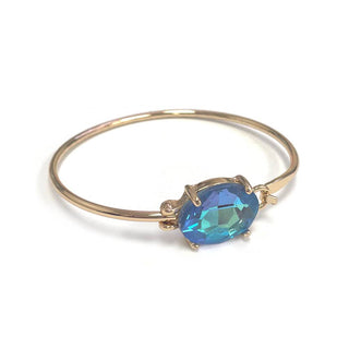 StarryNYC - High Quality Glass Crystal Oval Stone Cuff Metal Bangle: AQUA-AB