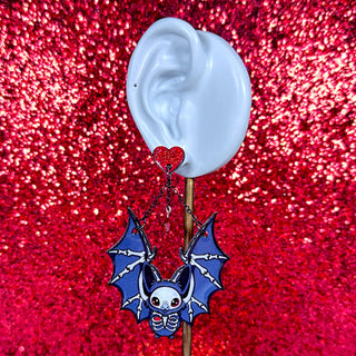 Sea Pixie Designs - Skeleton Heart Bats Halloween Dangle Earrings, Spooky & Cute