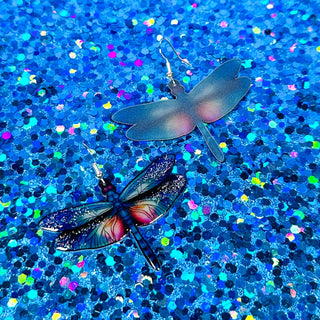 Dragonfly Glitter Dangle Earrings, Insects & Bugs